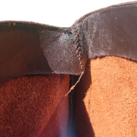 Vintage Terra Cotta Brown Tall Leather Boot Size 10 Small Strap Buckle Wood Heel - Picture 6 of 9